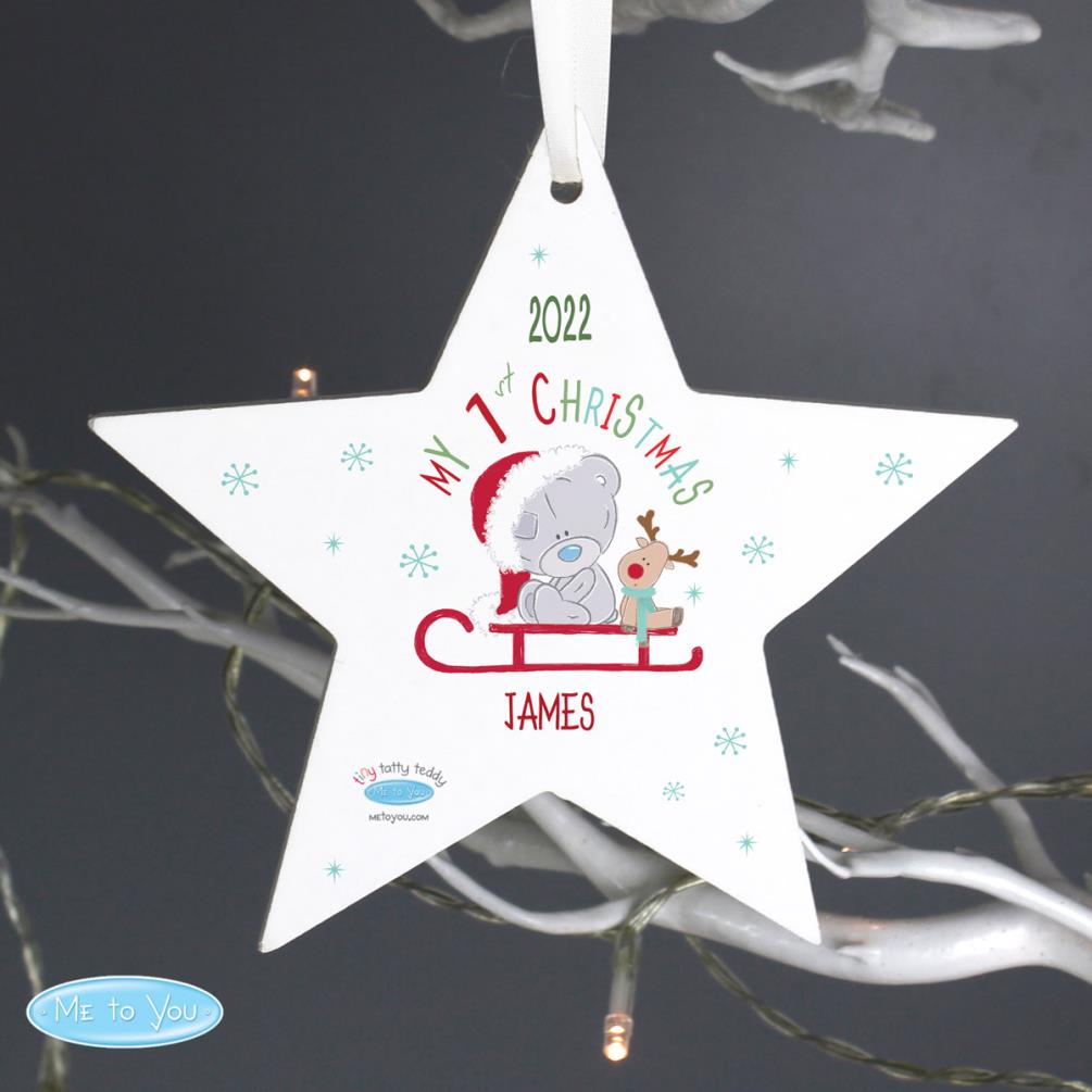 Personalised Tiny Tatty Teddy My 1st Christmas Sleigh Star Decoration Extra Image 3